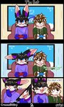 2023 absurd_res anthro clothing comic controller crownedvictory detailed_background dialogue duo electronics game_controller hi_res hybrid lagomorph leporid male mammal mustelid otter rabbit tagme