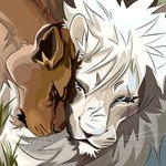 1:1 cuddling duo falconiforme_(artist) felid female feral fur hi_res lion male male/female mammal mane pantherine romantic