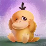 1:1 2016 ambiguous_gender digital_media_(artwork) digital_painting_(artwork) generation_1_pokemon nintendo one_eye_closed pokemon pokemon_(species) psyduck solo tsaoshin