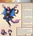 anthro belt brown_hair clothing english_text female generation_2_pokemon gligar hair hi_res human kinkymation long_hair male mammal nintendo pokemon pokemon_(species) purple_body purple_eyes purple_hair purple_skin rope rope_belt stinger_tail text wings