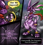 2012 2_tails 4_fingers anthro armor blurred_background broken_armor comic duo eeveelution english_text espeon evolution_(transformation) fakemon female female_symbol fingers fur gem gender_symbol generation_2_pokemon multi_frame_sequence multi_tail mysterious_figure nintendo pokemon pokemon_(species) pose purple_armor purple_body purple_fur red_eyes red_gem red_scarf red_sclera scarf semi-anthro solo solo_focus speech_bubble symbol tail text text_box transformation vavacung