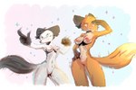 3:2 4m4i anthro arctic_fox black_ears blush breasts canid canine duo eyebrows fan_character female female/female fist floppy_ears fox fur genitals gesture hand_gesture hand_on_hip hi_res looking_away mammal medium_breasts nude orange_body orange_fur pointing pussy raised_arm red_fox sketch small_breasts smile standing true_fox white_body white_fur