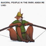 1:1 2024 anthro arrow_(weapon) barefoot belt bow_(weapon) canid canine claws clothed clothing dark_humor disney english_text eyebrows eyes_closed feathers feet fox fur hat headgear headwear hi_res holding_object holding_weapon humor imminent_death male mammal meme open_mouth ranged_weapon robin_hood robin_hood_(disney) shirt simple_background sitting solo soulfullhyena teeth text the_truth topwear tuft tunic weapon whiskers white_background