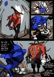 2022 anthro bittenhard clothing dialogue dr._eggman duo english_text eulipotyphlan fight glistening glistening_eyes hedgehog human konami male mammal metal_gear metal_gear_rising:_revengeance missing_tooth parody platinumgames punch sega sonic_the_hedgehog sonic_the_hedgehog_(series) standing text torn_clothing wounded