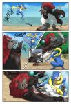 alternate_color ambiguous_gender amphibian anthro canid canine clothing comic duo generation_5_pokemon generation_6_pokemon greninja gun hi_res mammal nintendo pokemon pokemon_(species) pokemon_move ranged_weapon trickster.puppy water_shuriken weapon zoroark