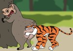 absurd_res anthro bengal_tiger big_butt bite butt butt_bite butthurt common_hippopotamus detailed_background digital_media_(artwork) disney dreamworks duo felid female feral gloria_the_hippopotamus hi_res hippopotamid madagascar_(series) male male/female mammal open_mouth pain pantherine pariahexilewrath shere_khan tail the_jungle_book tiger