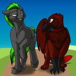 1:1 avian beak black_beak black_body black_fur brown_eyes cutie_mark duo earth_pony equid equine feral fetlocks foxenawolf free_agent_(mlp) fur goldfur's_cogsverse green_eyes green_hair gryphon hair hasbro hooves horse long_path male mammal my_little_pony mythological_avian mythological_creature mythology open_beak open_mouth pony scuted_arms scutes tail tail_tuft tuft