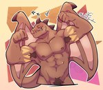 abs anthro brown_body brown_scales dragon hi_res kyronaut lewny_creature male muscular muscular_anthro muscular_male mythological_creature mythological_scalie mythology nipples pose pubes scales scalie smile solo spikes tail tattoo wings