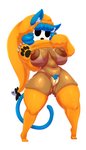 2021 absurd_res animal_humanoid areola bell big_areola big_breasts blue_body blue_fur blue_hair breasts brown_body brown_skin bunihud cat_humanoid citrine_(taokakaguy) claws clothed clothing clothing_lift dark_areola dark_body dark_nipples dark_skin empty_eyes fan_character felid felid_humanoid feline feline_humanoid female front_view full-length_portrait fur genitals glistening glistening_body glistening_skin hair headgear headwear hi_res huge_breasts humanoid inner_ear_fluff jingle_bell legwear looking_at_viewer mammal mammal_humanoid mario_bros mask navel nintendo nipples partially_clothed portrait pubes pussy sadflowerhappy short_stack shyguy solo standing stockings suntan tan_line thick_thighs thigh_highs tuft