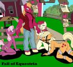 2014 2016 abs absurd_res anthro anthrofied applejack_(mlp) ball_gag barn big_macintosh_(mlp) bridle cheerilee_(mlp) chewing chewing_grass clothing collar cuff_(restraint) cutie_mark earth_pony english_text equid equine fall_of_equestria female fence friendship_is_magic gag gagged genitals group harness harness_ball_gag harness_gag hasbro hi_res horse kneeling male mammal muscular muzzle_(object) muzzled my_little_pony nude object_in_mouth outside plant pony pussy restraints rose_(mlp) shackles slashysmiley slave text tree well wheat