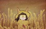 2024 2d_animation ambiguous_gender animated anthro biped brown_body brown_fur canid clothing creepy digital_media_(artwork) field fur grin hat headgear headwear looking_at_viewer mammal scarecrow short_playtime skashi95 smile solo sun_hat tan_body tan_fur wheat wheat_field wind yellow_sclera