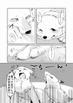 2015 akafude_(tsukune_minaga) ambiguous_gender bite bodily_fluids canid canine canis comic dialogue digital_media_(artwork) dipstick_ears dipstick_tail domestic_dog duo ear_markings female female/female feral fluffy fluffy_tail fox gesture gloves_(marking) greyscale halftone hi_res japanese_text leg_markings lying mammal markings moan monochrome multicolored_ears on_back on_top open_mouth quadruped shiranui_(tsukune_minaga) socks_(marking) speech_bubble suggestive suggestive_gesture tail tail_bite tail_in_mouth tail_markings tears text tongue translated tsukune_minaga