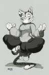 2017 anthro clothed clothing dwarfism eastern exercise felid female green_eyes hi_res lao_tian_(character) maiz-ken mammal monochrome muscular muscular_anthro muscular_female pantherine short signature simple_background smile solo stripes tales_of_the_ashes_(series) tiger white_background