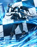 2021 4:5 anthro belt black_body black_hair black_rock_shooter blue_eyes blue_fire boots breasts claws clothed clothing colored_fire digital_media_(artwork) english_text eyelashes female finger_claws fire floor footwear generation_3_pokemon glowing glowing_eyes hair hi_res holding_melee_weapon holding_object holding_sword holding_weapon latiar latias legendary_pokemon melee_weapon nintendo number pokemon pokemon_(species) pokemorph pose scenery shadow shoes solo standing sword tail text tiara_(latiar) tile tile_floor weapon white_sclera wings