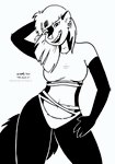 2021 anthro breasts clothed clothing ear_piercing ear_ring female hi_res kelly_o'dor mammal mephitid midriff monochrome open_mouth panties piercing ring_piercing skunk solo teeth tegerio underwear zandar's_saga