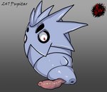 angry animal_genitalia animal_penis anus big_penis chrysalis digital_media_(artwork) erection feral generation_2_pokemon genitals hi_res limbless looking_at_viewer male nintendo penis pokemon pokemon_(species) pupitar rapistwerewolf red_eyes simple_background solo