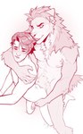 abs anal anal_penetration anthro anthro_penetrating anthro_penetrating_human armpit_hair blush blush_lines body_hair canid canine canis circumcised claws duo eyes_closed flaccid fluffy from_behind_position genitals hi_res holding_partner human human_on_anthro human_penetrated humanoid_genitalia humanoid_penis interspecies looking_pleasured male male/male mammal monochrome muscular muscular_anthro navel neck_tuft nipples nude open_mouth pecs penetration penis sex simple_background size_difference tail teeth_showing tuft unknown_artist wolf