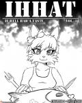 2015 accessory anthro bow_(feature) bow_accessory bow_ribbon breasts clothed clothing comic cover cover_art cover_page cutlery english_text felid female food fork hair_accessory hair_bow hair_ribbon hi_res if_hell_had_a_taste kitchen_utensils knife mammal marci_hetson monochrome ribbons shirt simple_background solo text tools topwear viroveteruscy