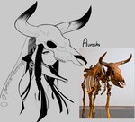 2022 animal_humanoid black_ears bone bovid bovid_humanoid bovine bovine_humanoid cattle_humanoid ear_piercing ear_ring female hair half-closed_eyes hi_res horn humanoid long_hair looking_at_viewer mammal mammal_humanoid narrowed_eyes piercing reference_image ring_piercing skeleton skull skull_hat solo ushiji