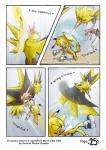 anthro blush comic english_text feathers fur gabmonteiro9389 generation_1_pokemon hybrid legendary_pokemon male nintendo pikachu pokemon pokemon_(species) rosechu_(character) sega sonic_the_hedgehog_(series) sonichu_(character) sonichu_(series) text yellow_body yellow_feathers yellow_fur zapdos