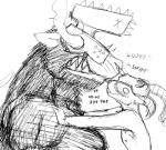 2018 anthro anthro_on_anthro black_and_white blush clenched_teeth dialogue duo english_text fangs hladilnik horn larger_male male male/male male_anthro mammal monochrome muscular muscular_male nipples rodent sharp_teeth simple_background size_difference skaven smaller_male smile sniffing sound_effects teeth text warhammer_(franchise) warhammer_fantasy white_background