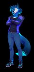 absurd_res alexander_thunderwolfe_(chrislshack1998) alpha_channel anthro blue_body blue_bottomwear blue_clothing blue_footwear blue_fur blue_highlights blue_jacket blue_jeans blue_pants blue_shoes blue_tongue blue_topwear bottomwear canid canine canis clothing crossed_arms denim denim_bottomwear denim_clothing footwear fur hi_res highlights_(coloring) jacket jeans juneaupaws looking_aside male mammal navy_shirt orange_eyes pants shoes tongue topwear wolf