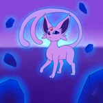 1:1 2016 3_toes ambiguous_gender big_ears black_nose blue_eyes blue_pupils cheek_tuft digital_media_(artwork) eeveelution espeon eyelashes facial_tuft feet feral flat_colors forked_tail front_view fur gem generation_2_pokemon glowing head_gem hi_res long_tail looking_at_viewer nintendo nude pokemon pokemon_(species) pokemon_move psyshock pupils purple_background purple_body purple_fur purple_inner_ear quadruped raised_tail red_gem shikaro signature simple_background solo standing tail three-quarter_view toes tuft unusual_anatomy unusual_tail