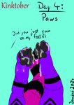 4_toes absurd_res ailurid ambiguous_gender anthro bodily_fluids claws cum cum_on_feet cumshot dialogue digitigrade ejaculation feet foot_fetish foot_focus fur fur_markings genital_fluids hi_res jondrethefurry kinktober mammal markings pawpads paws purple_body purple_fur red_panda showing_feet solo toes