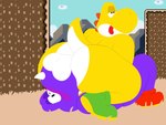 anthro balls butt digital_media_(artwork) dinosaur duo facesitting genitals hi_res hircinehellion male male/male mario_bros nintendo nude prehistoric_species reptile rex_(mario) scalie sex sitting_on_another yellow_yoshi yoshi