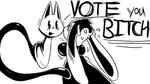 16:9 ambiguous_gender black_and_white bodily_fluids clothing_grab curse digicat dragonweirdo duo felid feline floppy_ears hi_res long_tail mammal monochrome politics sweat tail vote widescreen