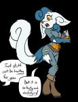 2018 2_tails alpha_channel anthro belt beverage blue_body blue_fur blue_hair boots caitlyn_(swordfox) clothing crossover damaged_clothing dialogue english_text fallout fallout:_pca fangs felid feline female footwear fur generation_6_pokemon gloves_(marking) glowing hair looking_back mammal markings meowstic microsoft multi_tail muniversalarts neck_tuft nintendo open_mouth pika-cola pip-boy pokemon pokemon_(species) post-apocalyptic red_eyes shoes simple_background soda soda_bottle solo speech_bubble story story_in_description tail teeth text transparent_background tuft vault_suit white_body white_fur yellow_sclera