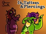 4:3 absurd_res anthro areola_tattoo belly_tattoo big_breasts breasts brown_hair butt butt_tattoo deltarune dinosaur duo featureless_chest female flat_chested freckled_face freckled_hips freckles gasp green_body green_spots hair hi_res kinktober kinktober_2024 leg_tattoo lizard long_hair long_tail looking_at_butt looking_at_own_butt messy_hair nipple_piercing nipple_tattoo nipples nude piercing pink_tattoo prehistoric_species purple_body purple_hair queen_susie reptile scalie signature slightly_chubby spots surprised_expression susie_(deltarune) tail tail_tattoo tattoo text thick_thighs thigh_tattoo trixie_(queen_susie) undertale_(series) white_tattoo womb_tattoo yellow_eyes yellow_sclera yellow_underbelly