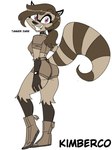 2021 anthro artist_name biped black_nose bottomwear brown_body brown_fur brown_hair butt character_name clothed clothed_anthro clothed_female clothing eyelashes female footwear fur fur_tuft furgonomic_bottomwear furgonomics hair hi_res kimberco looking_at_viewer looking_back looking_back_at_viewer mammal markings midriff multicolored_body multicolored_fur pink_eyes ponytail procyonid raccoon shoes shorts simple_background smile solo standing striped_body striped_fur striped_markings striped_tail stripes tail tail_markings tan_body tan_bottomwear tan_clothing tan_footwear tan_fur tan_shirt tan_shoes tan_shorts tan_topwear teeth topwear tuft white_background