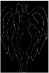 animal_genitalia animal_penis animus_(shadowykitsune) anthro black_and_white black_background border curvy_figure eldritch_abomination eyeless feathered_wings feathers flaccid gem genitals ghost humanoid male monochrome monster muscular muscular_anthro muscular_male penis sheath sightless simple_background solo spirit starberyl white_border wings