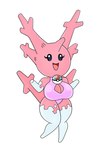 anthro big_breasts black_eyes breasts clothed clothing corsola female generation_2_pokemon happy nintendo pink_body pink_clothing pink_swimwear pokeball pokemon pokemon_(species) simple_background simple_eyes smile solo swimwear thick_thighs urusee584 white_background