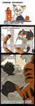 anthro anthro_on_anthro black_body black_fox_(milkybot) black_fur canid canine chinese_text clothed clothing comic domestic_cat duo felid feline felis fox fur hi_res hu_ku_li_(milkybot) interspecies male male/male mammal milkybot open_mouth pantherine sex tail text tiger translated