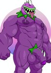 2024 anthro arkyhorny balls biped chomper_(pvz) digital_drawing_(artwork) digital_media_(artwork) electronic_arts elemental_creature flora_fauna genitals hi_res male muscular muscular_anthro muscular_male navel nipples penis plant plants_vs._zombies popcap_games purple_body simple_background solo spiked_penis spikes spikes_(anatomy) standing