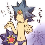 1:1 alternate_species clothing cosplay duo generation_1_pokemon gesture hair hitec human human_focus humanized male mammal nintendo not_furry_focus pokemon pokemon_(species) shrug spiky_hair star starmie swimwear