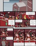 anthro bell brown_body brown_eyes brown_fur coco_(prate) comic deer dialogue duo english_text fur hi_res inside male mammal new_world_deer prate-dragon profanity reindeer sleigh snow speech_bubble text tinsel_(prate) yellow_eyes