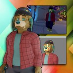 1:1 2024 3d_(artwork) 3d_modeling anthro beanie bottomwear brown_body brown_fur canid canine canis clothed clothing digital_media_(artwork) domestic_dog fur green_eyes hat headgear headwear long_sleeve_shirt male mammal pants shirt topwear ufiara_(character) vrchat vrchat_model xca zgf_art