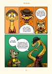 anthro backpack blush canid canine canis clothing comic dreamworks english_text hat headgear headwear hi_res male mammal mr._snake_(the_bad_guys) mr._wolf_(the_bad_guys) reptile saran_kit scalie shirt snake speech_bubble text the_bad_guys tongue topwear wolf young young_anthro