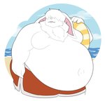 2019 4_fingers anthro beach belly belly_overhang bent_arm big_belly blue_sky buckteeth clothing cloud day digital_drawing_(artwork) digital_media_(artwork) duke_(shishkababoo) fingers flat_colors floppy_ears fur hair hair_over_eyes hi_res holding_pool_toy holding_pool_tube lagomorph leporid lop_ears male male_anthro mammal mobs navel neck_tuft obese obese_anthro obese_male outside overweight overweight_anthro overweight_male pink_inner_ear pool_toy pool_tube rabbit red_clothing red_swimming_trunks red_swimwear sea seaside short_hair sky solo swimming_trunks swimwear teeth theannoyingnpc thick_thighs tuft water white_body white_fur white_hair wide_hips