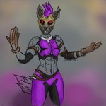 1:1 absurd_res anthro armor canid canine clothed clothing colored_sketch digital_media_(artwork) epic_games female fortnite guide_lines hair hi_res hyena mammal scarr_(fortnite) simple_background sketch sketch_page smile tail the_dark_skull