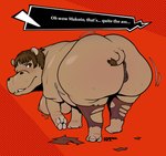 absurd_res anus atlus big_breasts big_butt breasts brown_hair butt common_hippopotamus female feral freckles genitals grey_body grey_skin hair hhhyyyiii hi_res hippopotamid huge_butt human_to_feral looking_back makoto_niijima mammal megami_tensei megami_tensei_persona nipples offscreen_character overweight overweight_female persona_(series) persona_5 pussy red_background red_eyes sega simple_background solo species_transformation tail tail_tuft teeth text_box thick_thighs tooth_gap transformation tuft