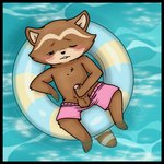 1:1 anthro arms_bent balls bent_legs black_border blush bodily_fluids border bottomwear bottomwear_down chillhop chillhop_raccoon clothed clothing conditional_dnp cum detailed_background digital_media_(artwork) erection feet_in_water foreskin fully_submerged_tail fur genital_fluids genitals hand_in_water hand_on_own_penis hand_on_penis hi_res holding_penis humanoid_genitalia humanoid_penis inflatable inflatable_ride inflatable_support inner_tube lying male mammal masturbation masturbation_in_water muffinlewds nude on_back on_pool_toy on_swim_ring one_eye_closed outline outside pants pants_down partially_clothed partially_retracted_foreskin partially_submerged partially_submerged_masturbation penile penile_masturbation penis pool_toy procyonid raccoon solo submerged_hand submerged_tail sunken_seat supported_arm swim_ring swimming_trunks swimwear up_and_over water waterscape