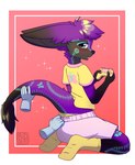 Rating: q
ID: 5316789
Date: 2025-01-19 07:30:26 -0500
Status: active
Score: 0
anthro black_body black_fur blue_eyes blue_markings blush cheek_tuft clothed clothing controller disembodied_hand duo ears_back facial_tuft female fur glistening glistening_eyes hair hi_res hobkin holding_controller holding_object kneeling looking_at_viewer markings neck_tuft open_mouth pivoted_ears purple_body purple_fur purple_hair purple_nose riddlr short_hair solo_focus starlight_spirit teeth tuft post #5316789
