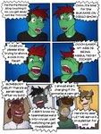 3:4 alligator alligatorid anthro asinus bat casey_ramser clothed clothing comic crocodilian deer dialogue diego_abel donkey electronics english_text equid equine fully_clothed fuze gaming headphones hi_res jacques_(texnatsu) jorge_san_nicolas kenta_yamashita laugh male mammal name_drop name_in_dialogue playing_video_game pointy_speech_bubble reptile scalie speech_bubble stuttering suid suina sus_(pig) texnatsu text wild_boar yelling