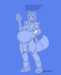 2018 absurd_res annoyed anthro armor belly big_belly big_breasts bottomwear breasts canid canine cleavage clothed clothing english_text female footwear fox gauntlets gloves greasymojo hand_on_back handwear hi_res jewelry krystal_(star_fox) loincloth mammal monochrome navel necklace nintendo pregnant pregnant_anthro pregnant_female profanity sandals shoes simple_background solo staff star_fox tattoo text topwear tribal weight_gain