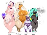 ampharos anglo anthro areola biped black_body black_fur blush breasts clothed clothing english_text female fur generation_2_pokemon generation_5_pokemon generation_6_pokemon genitals goodra group hair hi_res male multicolored_body navel nintendo nipples nude open_mouth orange_body pink_body pokemon pokemon_(species) purple_hair pussy skimpy text white_body zoroark