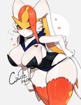 2024 anthro big_breasts blush breasts cinderace clothed clothing female fur generation_8_pokemon heart_symbol hi_res looking_at_viewer nintendo pokemon pokemon_(species) solo togetoge white_body white_fur